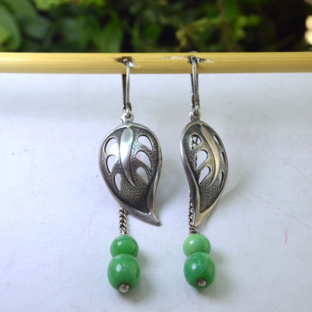 Cercei argint vintage, model Frunze, agate verzi A Vintage Collection [3]