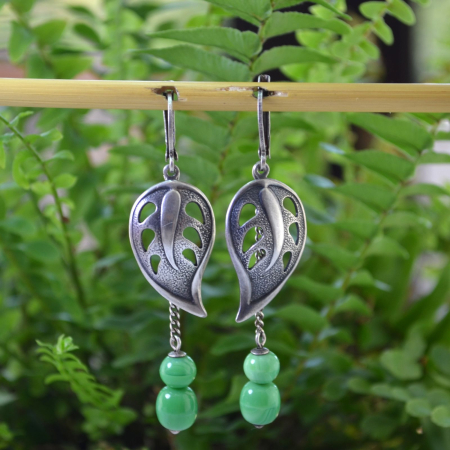 Cercei argint vintage, model Frunze, agate verzi A Vintage Collection [4]