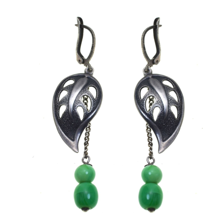 Cercei argint - Cercei argint vintage, model Frunze, agate verzi A Vintage Collection