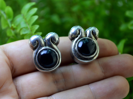 Cercei argint vintage, onix, semnati designer [3]