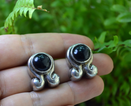 Cercei argint vintage, onix, semnati designer [1]