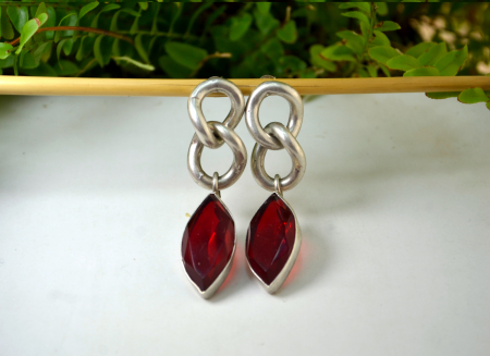 Cercei argint vintage Red Crystal casa bijuterii americana pistachio [2]