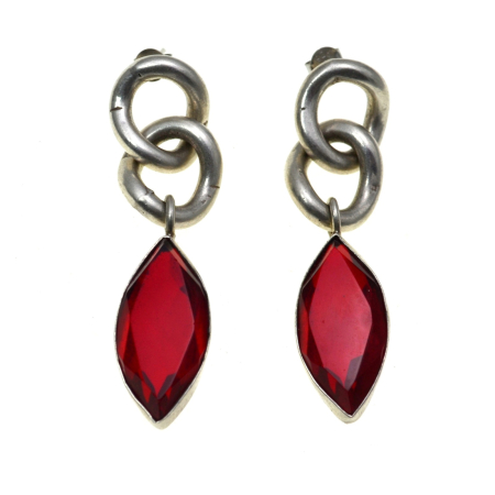 Cercei argint - Cercei argint vintage Red Crystal casa bijuterii americana pistachio