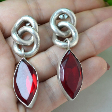 Cercei argint vintage Red Crystal casa bijuterii americana pistachio [1]