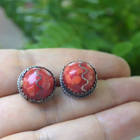 Cercei argint vintage, Resin Spiny Oyster, stil mexican A Vintage Collection [2]
