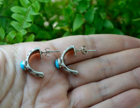 Cercei argint vintage turcoaze design modernist Space Age semnat atelier [2]