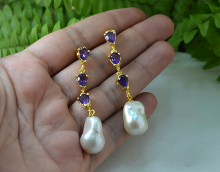 cercei argint aurit vermeil ametiste perle naturale Baroque [2]