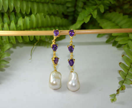 cercei argint aurit vermeil ametiste perle naturale Baroque [3]