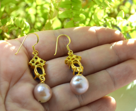 Cercei argint aurit, ametiste si perle roz naturale [2]