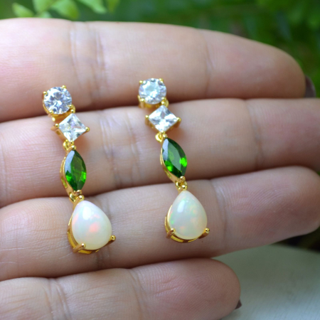 Cercei din argint aurit, Opale, Chrom Diopside si cristale CZ [2]