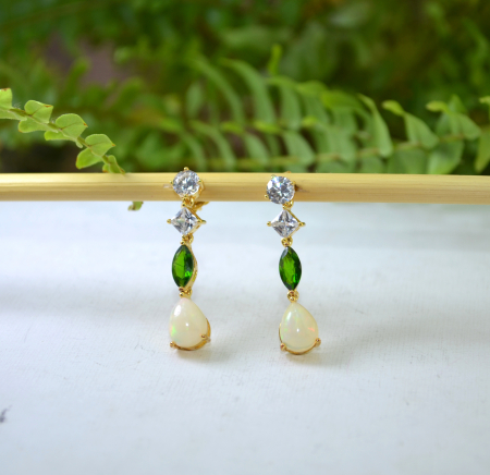 Cercei din argint aurit, Opale, Chrom Diopside si cristale CZ [3]