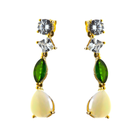 Cercei argint - Cercei din argint aurit, Opale, Chrom Diopside si cristale CZ