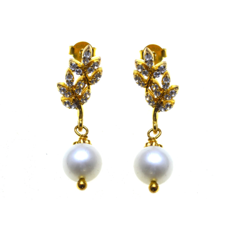 Perle naturale - Cercei din argint aurit "Ramurele de primavara"