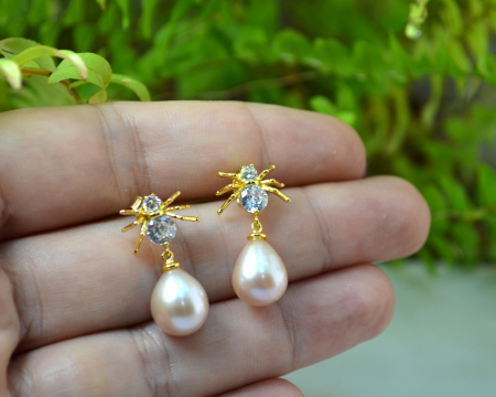 Cercei din argint aurit Spider, perle roz naturale [1]