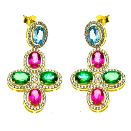 Cercei argint - Cercei din argint aurit topaze naturale Green Pink Blue