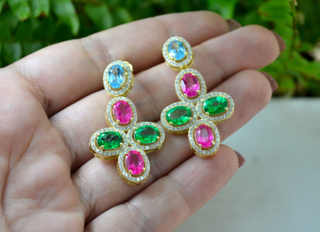 Cercei din argint aurit topaze naturale Green Pink Blue [3]