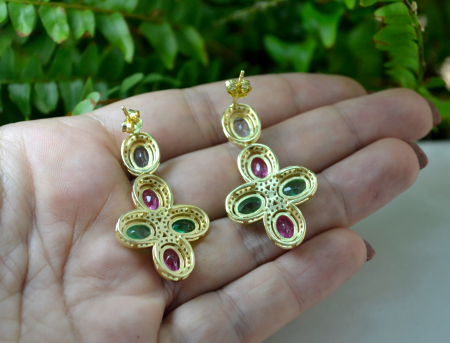 Cercei din argint aurit topaze naturale Green Pink Blue [2]
