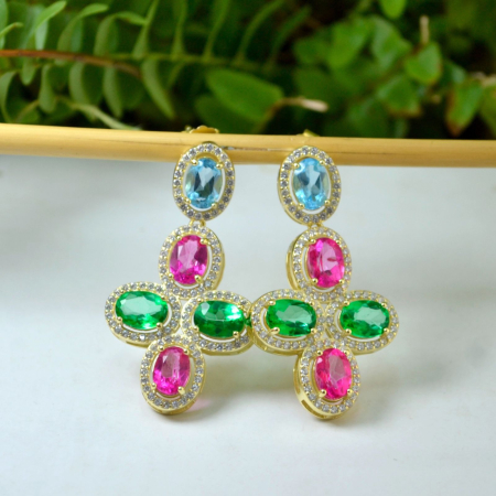 Cercei din argint aurit topaze naturale Green Pink Blue [3]