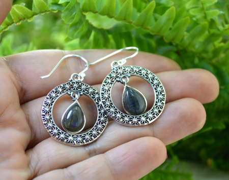 Cercei din argint etnici, model solar, Labradorit [1]