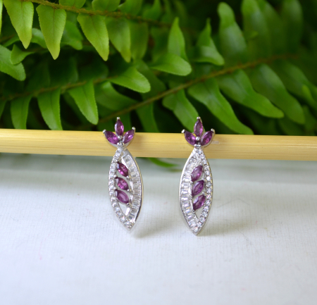 Cercei din argint, granate Rodolit si cristale CZ Baguette [1]