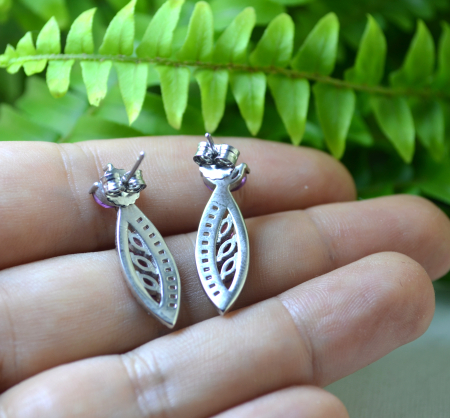 Cercei din argint, granate Rodolit si cristale CZ Baguette [3]