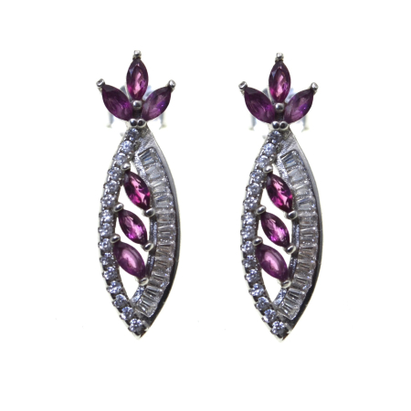 Cercei argint - Cercei din argint, granate Rodolit si cristale CZ Baguette