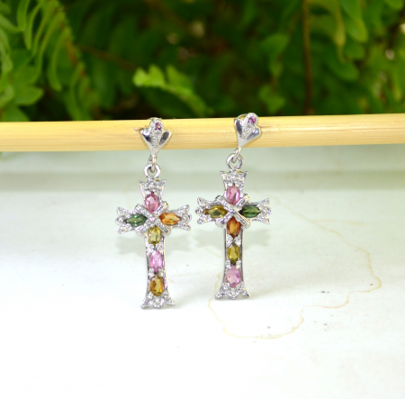 Cercei din argint, model Cross, turmaline [3]