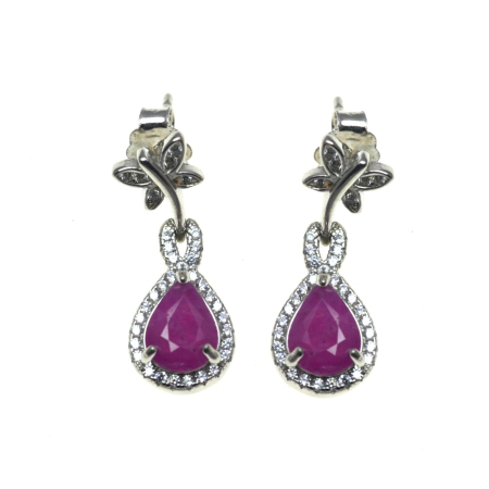 Pietre semipretioase si pretioase - Cercei din argint modernisti model Fluturasi rubine cristale cz cubic zirconia