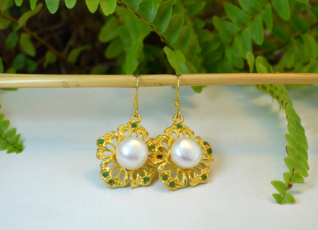 Cercei din argint placati aur smaralde perle naturale [1]