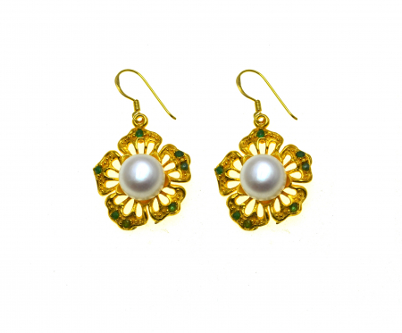 Cercei din argint placati aur smaralde perle naturale [0]