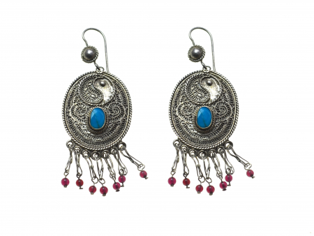 Cercei argint vintage etnici decorati turcoaze granate artizani locali asiatici [0]