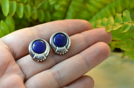 Cercei din argint vintage pietre de lapis lazuli design geometric [2]