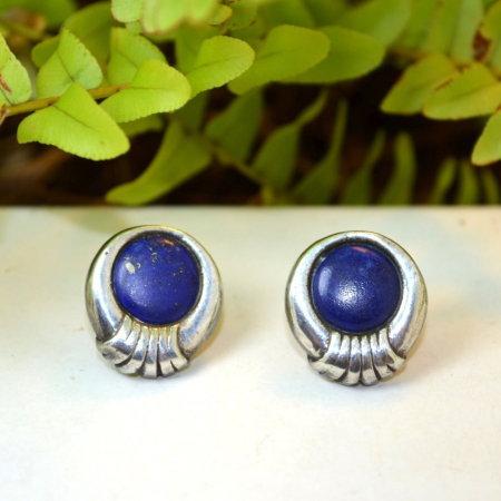 Cercei din argint vintage pietre de lapis lazuli design geometric [3]