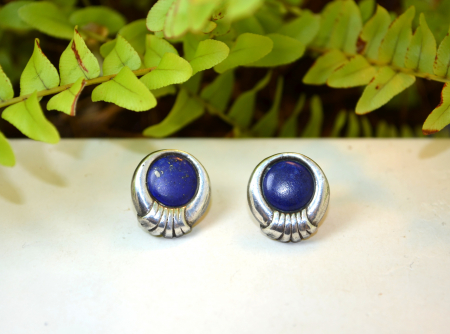 Cercei din argint vintage pietre de lapis lazuli design geometric [1]