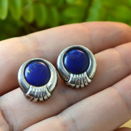 Cercei din argint vintage pietre de lapis lazuli design geometric [1]