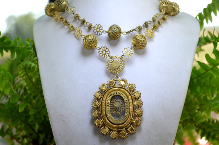 Colier argint aurit antic Tambourine, Filipine [4]