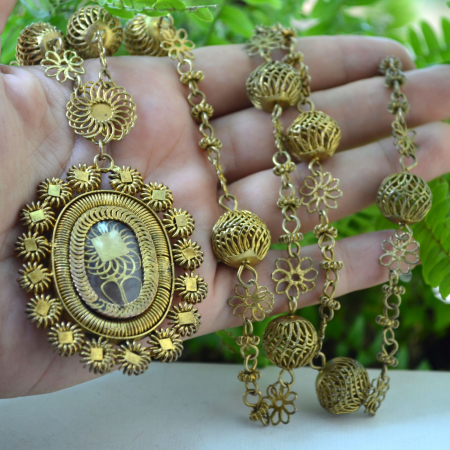 Colier argint aurit antic Tambourine, Filipine [1]