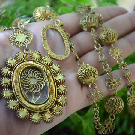 Colier argint aurit antic Tambourine, Filipine [2]