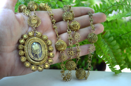 Colier argint aurit antic Tambourine, Filipine [2]