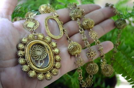 Colier argint aurit antic Tambourine, Filipine [1]