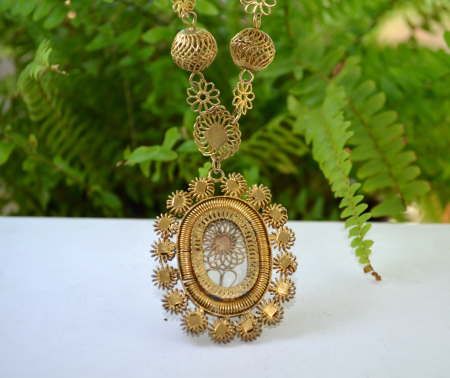 Colier argint aurit antic Tambourine, Filipine [3]