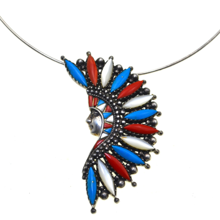 Coliere si lanturi argint - Colier argint cu pandant vintage, Sef de trib indian