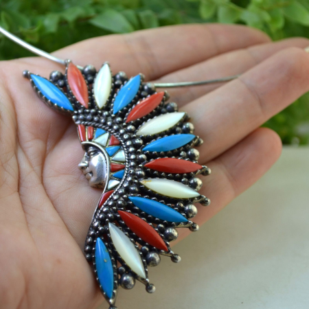 Colier argint cu pandant vintage, Sef de trib indian [1]