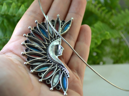 Colier argint cu pandant vintage, Sef de trib indian [2]