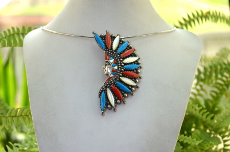 Colier argint cu pandant vintage, Sef de trib indian [3]