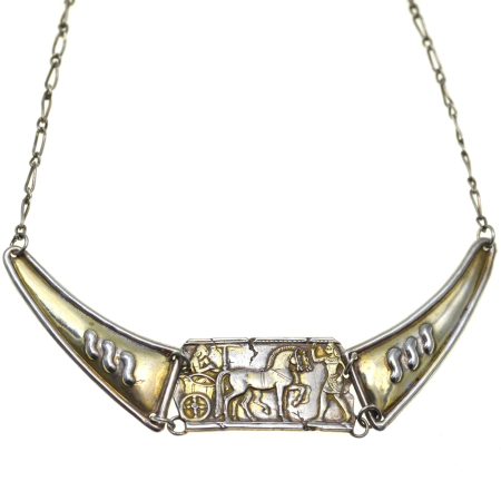 Coliere si lanturi argint - Colier argint Egyptian Revival repoussé Arezzo A Vintage Collection