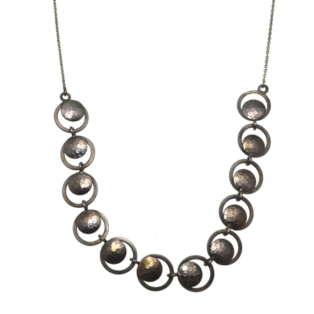 Coliere si lanturi argint - Colier argint interbelic Art Deco, elemente martelate