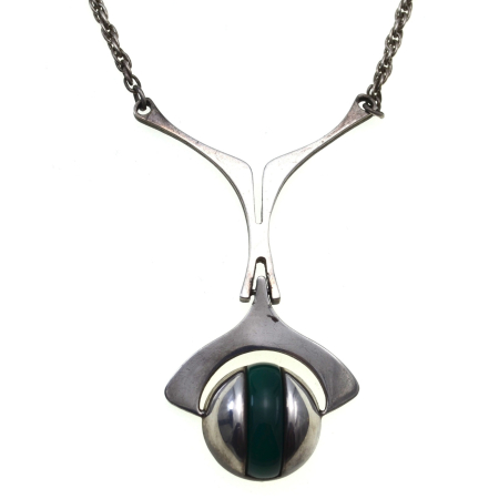 Coliere si lanturi argint - Colier argint Mid-Century, Dark Green Chrysoprase