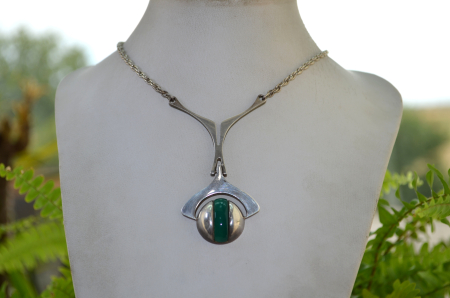 Colier argint Mid-Century, Dark Green Chrysoprase [3]