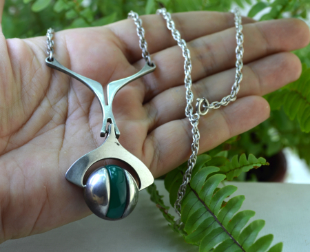 Colier argint Mid-Century, Dark Green Chrysoprase [1]